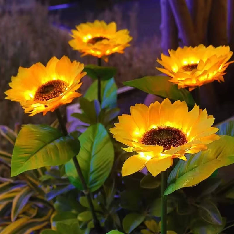 Solar Sunflower Garden Light with Auto Dusk Sensor and LED Glow, IP65 Weatherproof