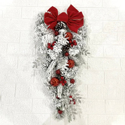 Holiday Wreath with Flocked Greenery and Red Berry Accents, Snowballs Pinecones