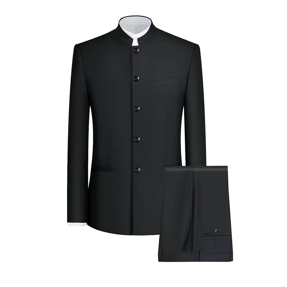 Men's Slim Fit Nehru Collar Suit with Polyester Viscose Blend and Full Sleeves