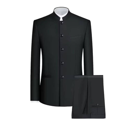 Men's Slim Fit Nehru Collar Suit with Polyester Viscose Blend and Full Sleeves