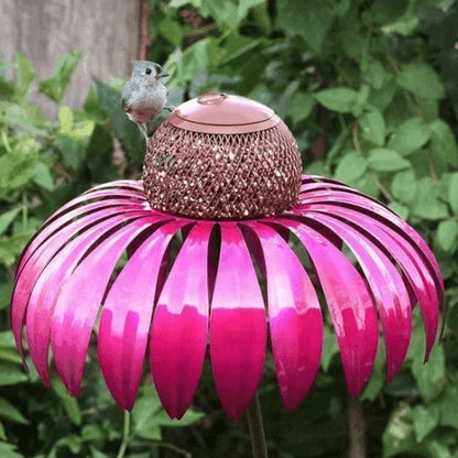 Metal Garden Bird Feeder with Ground Stake and Wide Bowl