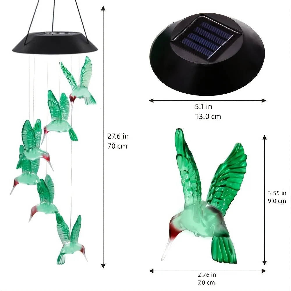 LED Solar Wind Chime with Six Color Cycle and Dusk Sensor, Butterfly Design