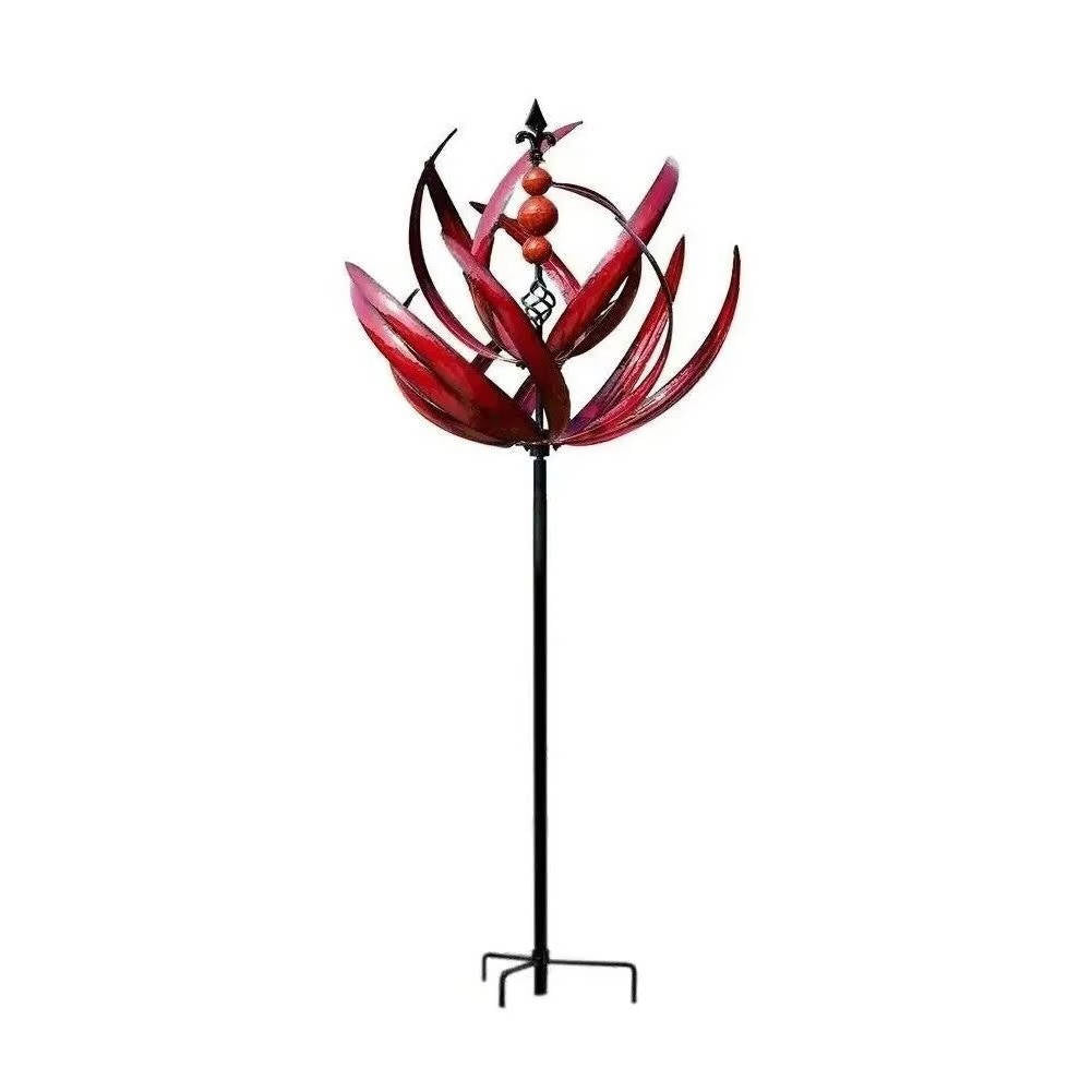 Tulip Wind Spinner with Three Prong Stake and Powder Coated Iron, 35in Height