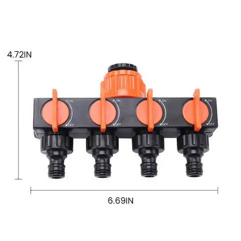 Four Way Garden Hose Splitter with Individual Valve Control and Quick Connect