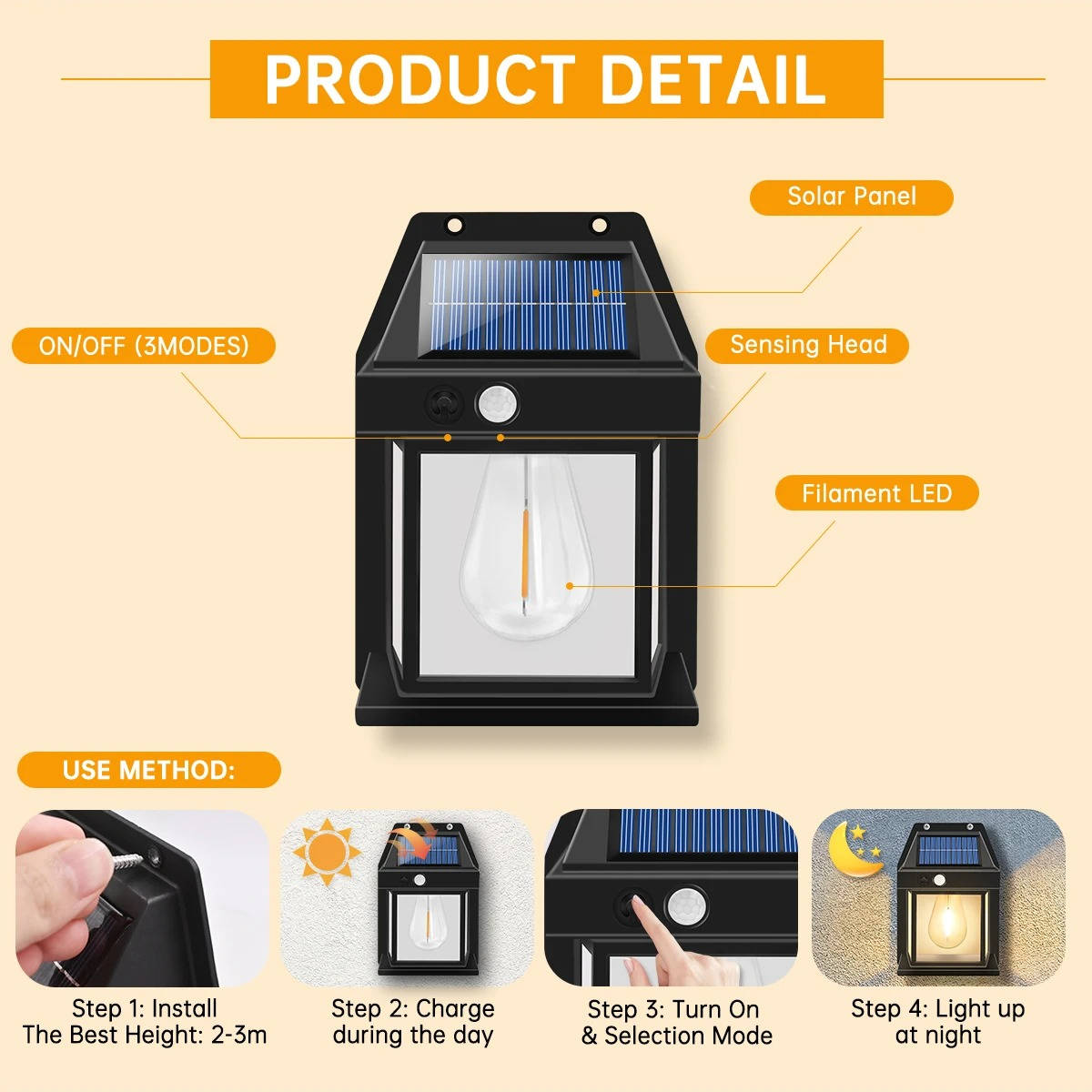 Solar Wall Lamp with Motion Sensor and Adjustable Mount, Set of 2
