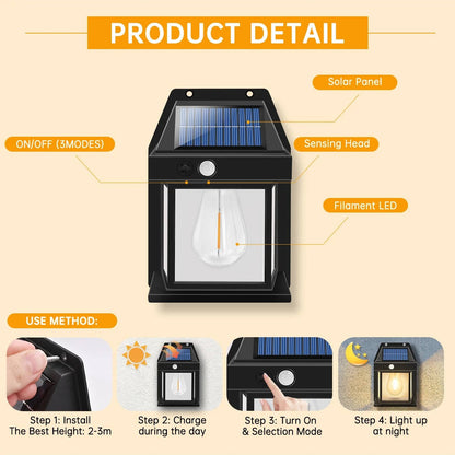 Solar Wall Lamp with Motion Sensor and Adjustable Mount, Set of 2