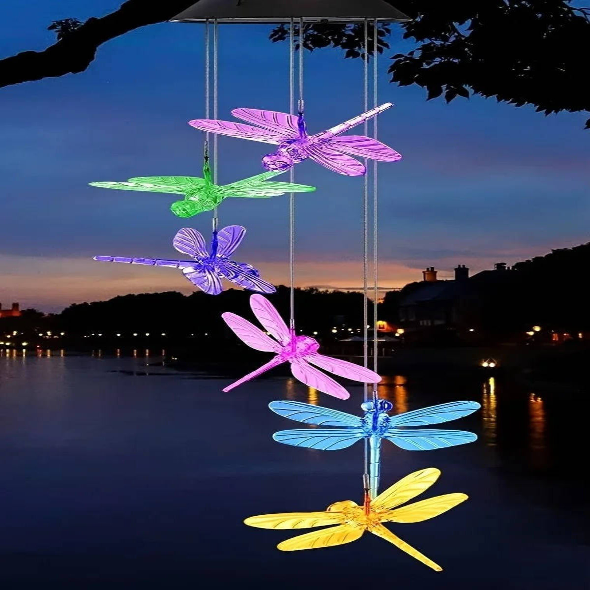 LED Solar Wind Chime with Six Color Cycle and Dusk Sensor, Butterfly Design