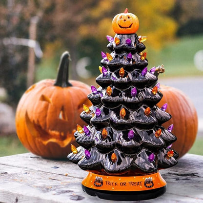 Ceramic Tree with Purple and Orange Lights, Battery Powered Tabletop Decor