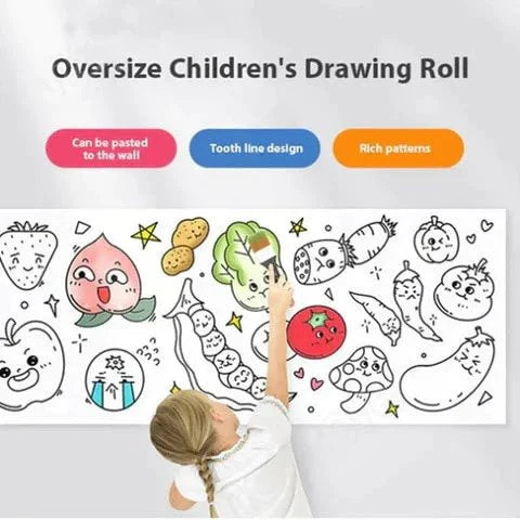 Reusable Drawing Wall Sticker with Numbered Sections and Adhesive Backing, 118in Length