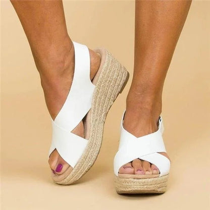 Women's Orthopedic Wedge Espadrilles with Adjustable Cross Straps and Cushioned Footbed
