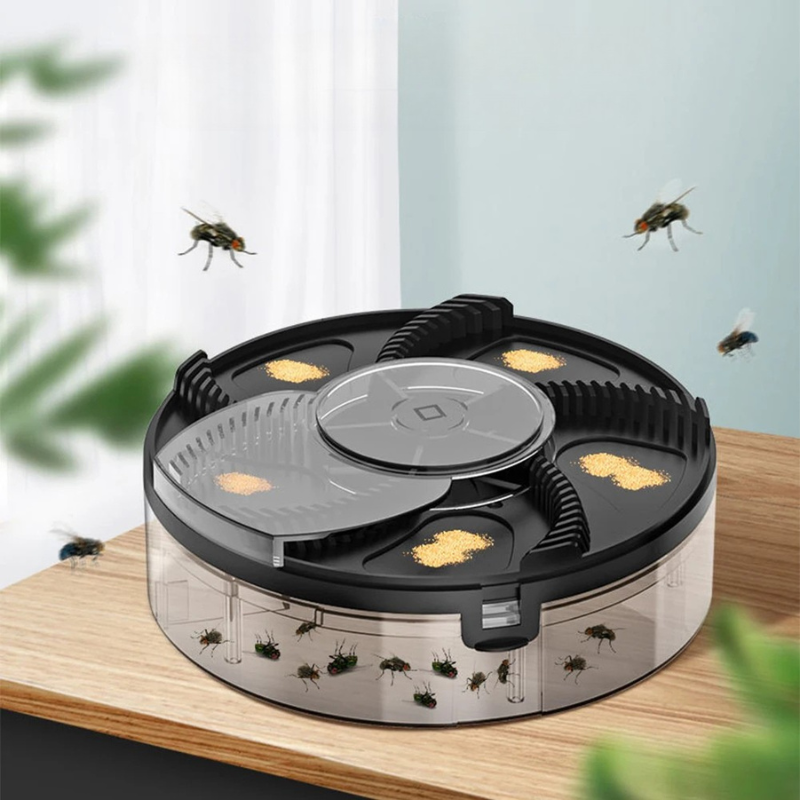 Rechargeable Fly Trap with Rotating Capture Chamber and Battery