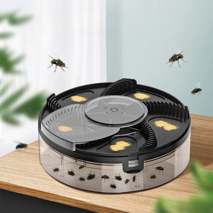 Rechargeable Fly Trap with Rotating Capture Chamber and Battery
