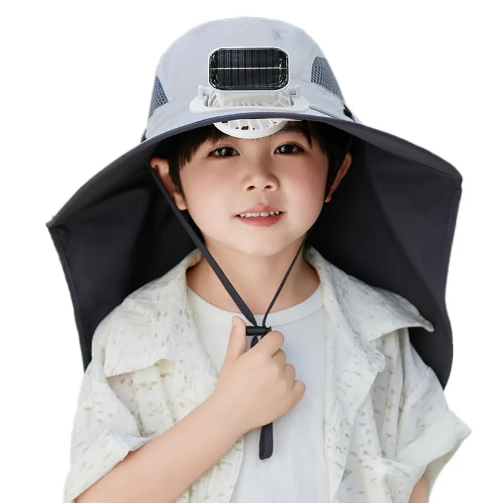 Kids Solar Powered Fan Hat with Adjustable Fit and Three Speed Cooling Fan