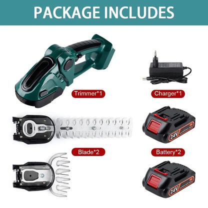 Hedge and Grass Trimmer with Dual Interchangeable Blades and Dual Battery Pack