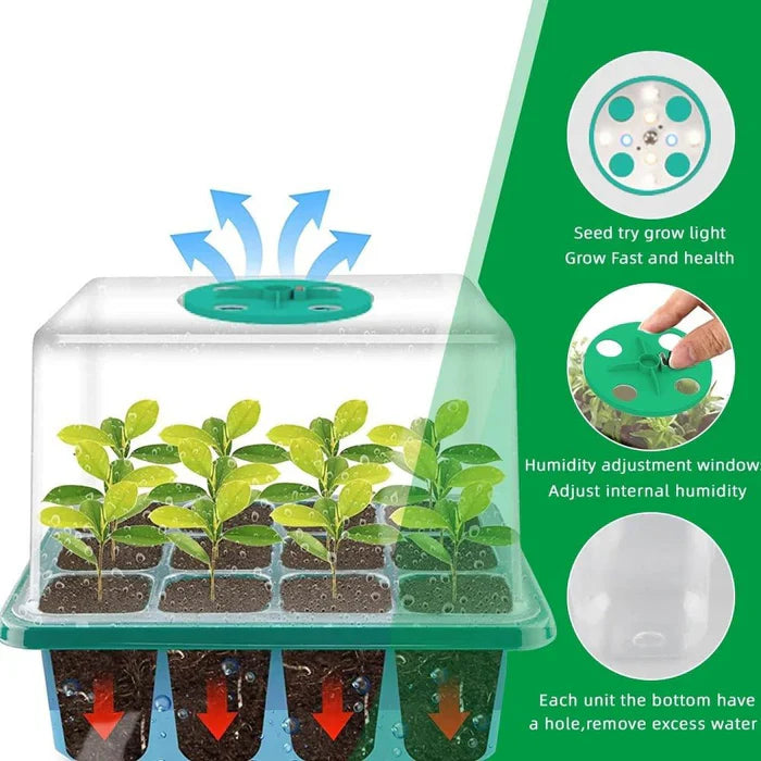 Seedling Starter Tray with Full Spectrum Grow Light and Raised Dome Cover