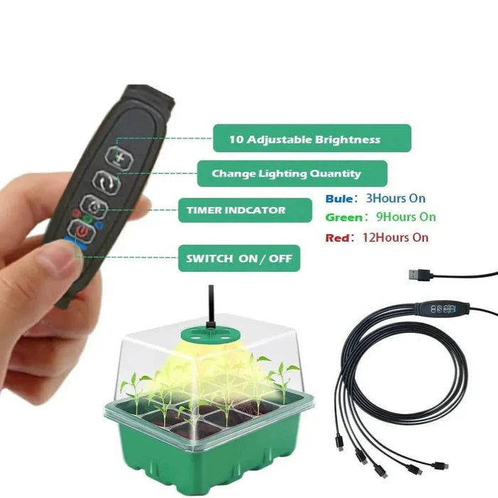 Seedling Starter Tray with Full Spectrum Grow Light and Raised Dome Cover