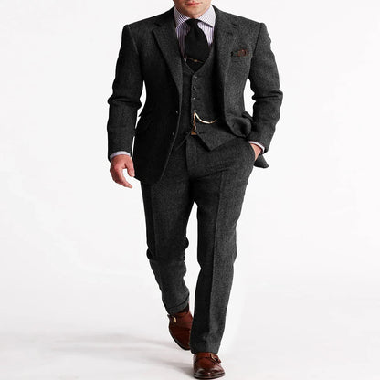Men's Tweed Tuxedo Jacket with Flat Front Trousers for Formal Events
