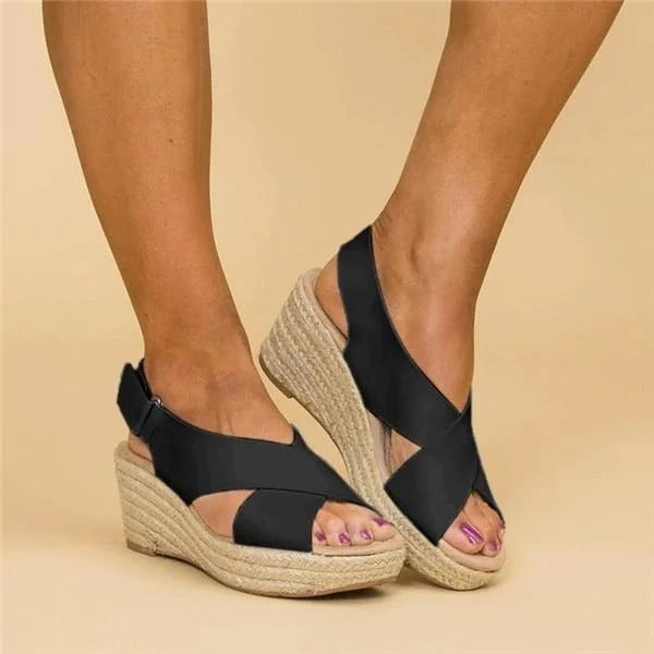 Women's Orthopedic Wedge Espadrilles with Adjustable Cross Straps and Cushioned Footbed