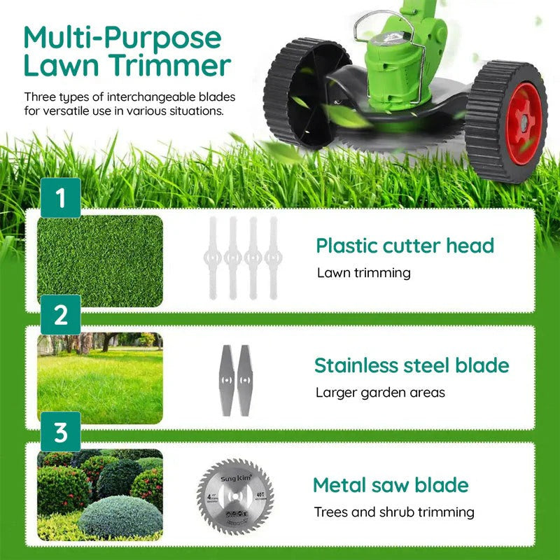 Cordless Grass Trimmer with 24v Battery and Interchangeable Blades, Telescopic Shaft