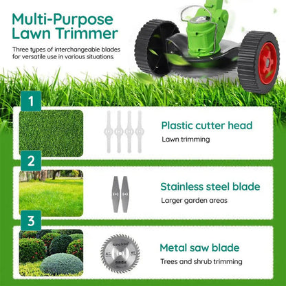 Cordless Grass Trimmer with 24v Battery and Interchangeable Blades, Telescopic Shaft