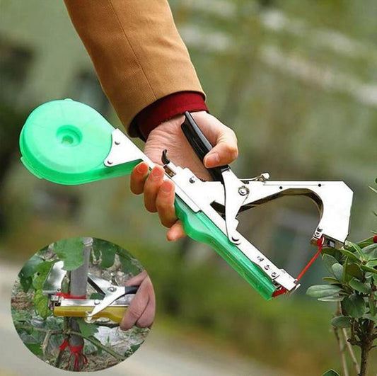 Garden Plant Tie Tool with Stainless Steel Frame and Integrated Cutting Blade