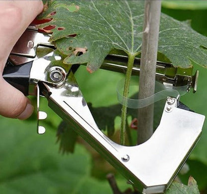 Garden Plant Tie Tool with Stainless Steel Frame and Integrated Cutting Blade