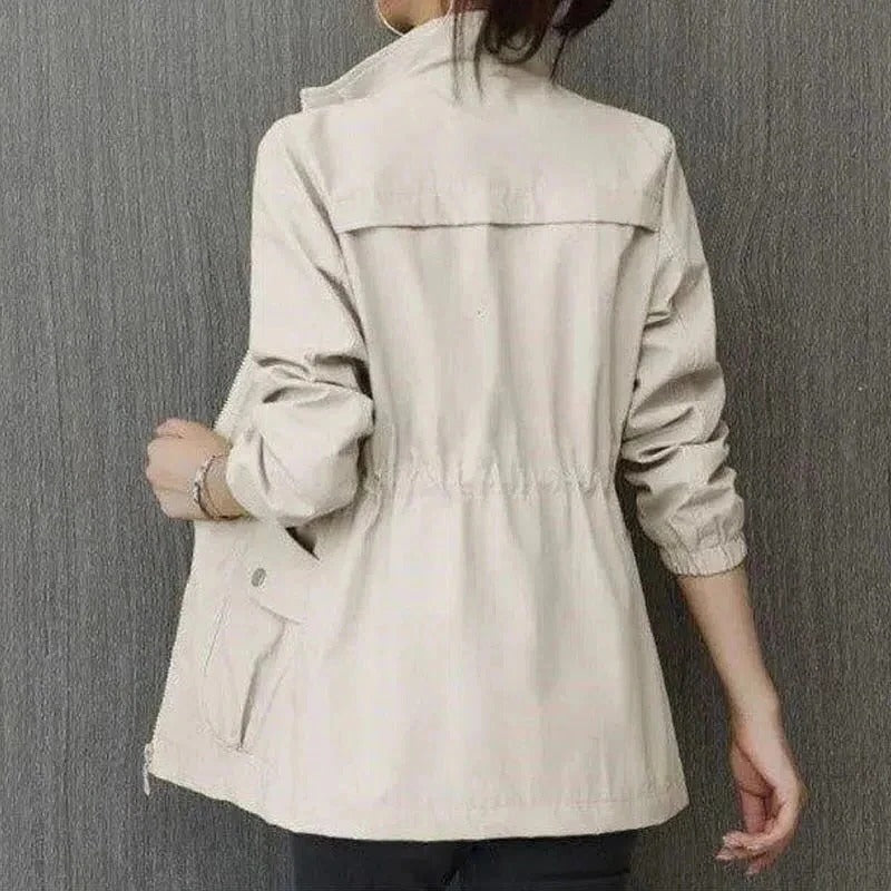 Trench Coat with Adjustable Waist and Raised Collar, Six Colors