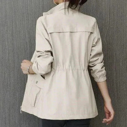 Trench Coat with Adjustable Waist and Raised Collar, Six Colors