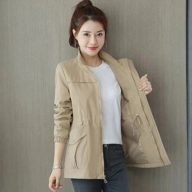 Trench Coat with Adjustable Waist and Raised Collar, Six Colors