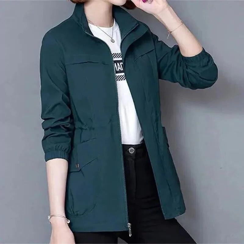 Trench Coat with Adjustable Waist and Raised Collar, Six Colors