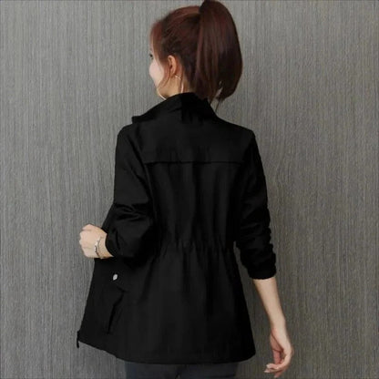 Trench Coat with Adjustable Waist and Raised Collar, Six Colors