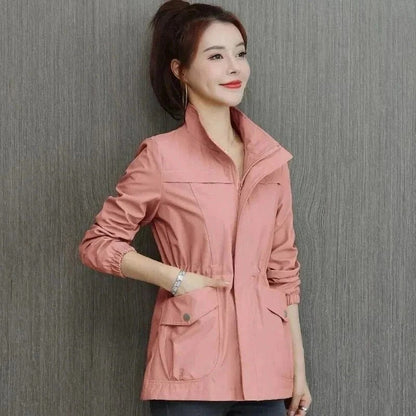 Trench Coat with Adjustable Waist and Raised Collar, Six Colors