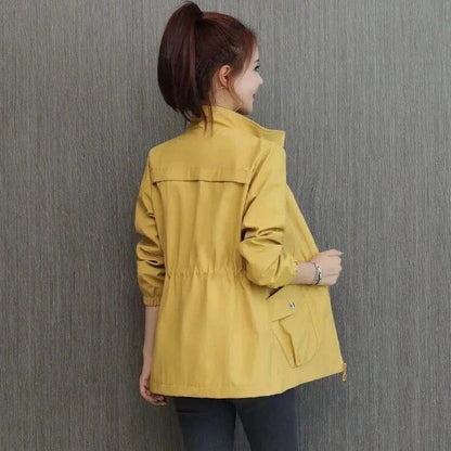 Trench Coat with Adjustable Waist and Raised Collar, Six Colors