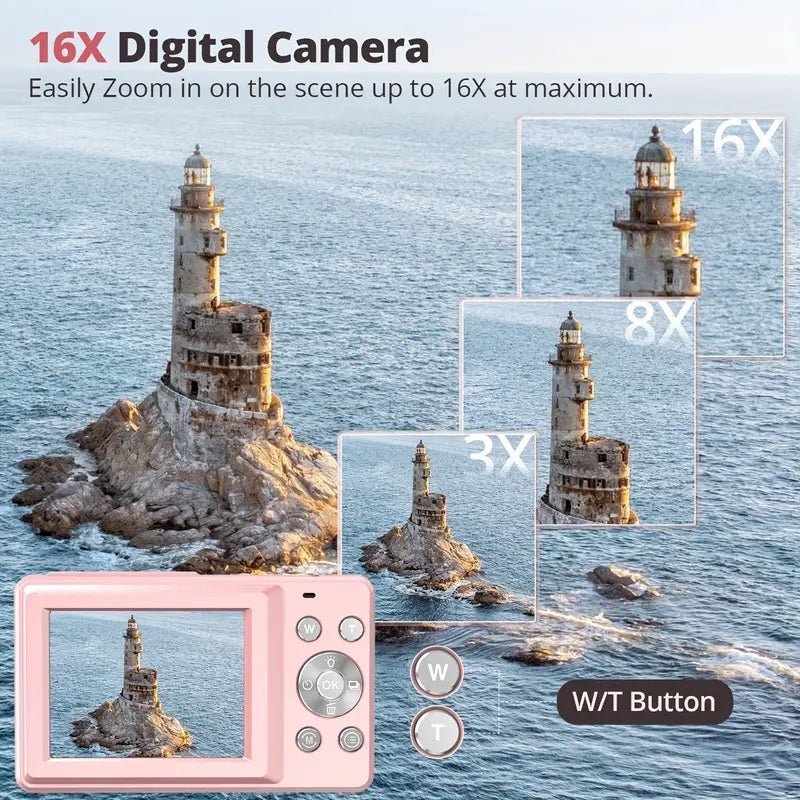 Digital Camera with 1080p Video and Auto Brightness Adjustment, Retro Style