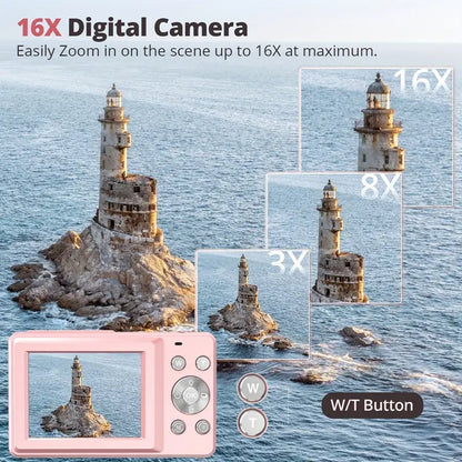 Digital Camera with 1080p Video and Auto Brightness Adjustment, Retro Style