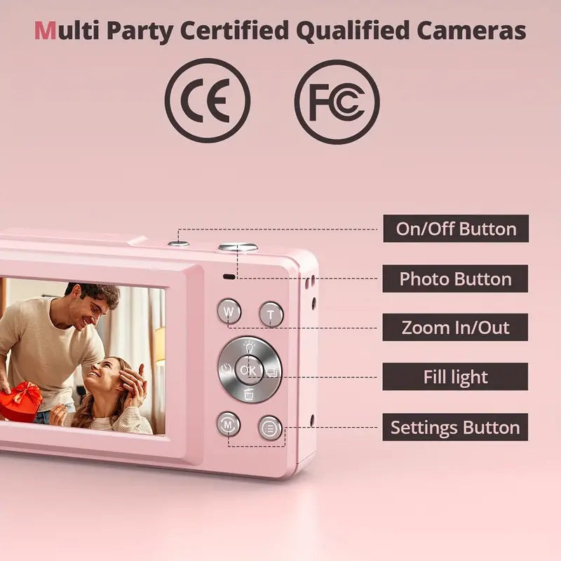 Digital Camera with 1080p Video and Auto Brightness Adjustment, Retro Style