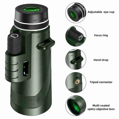 Monocular with 600X Magnification and Multi-Layer Lens System for Wildlife Observation