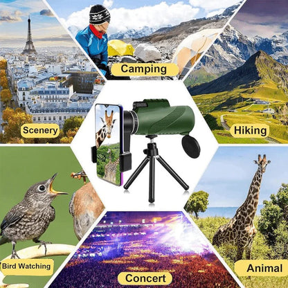 Monocular with 600X Magnification and Multi-Layer Lens System for Wildlife Observation