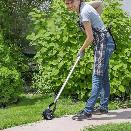 Adjustable Manual Lawn Edger with Rolling Base and Three Height Settings