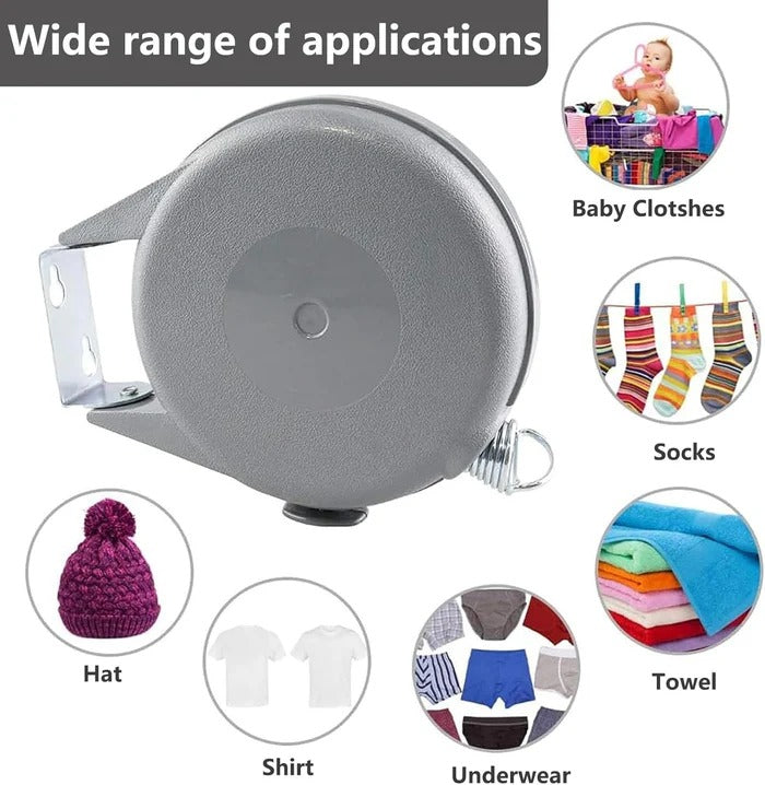Wall-Mounted Retractable Clothesline with 472-Inch Extension and 180-Degree Swivel