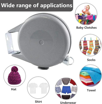 Wall-Mounted Retractable Clothesline with 472-Inch Extension and 180-Degree Swivel