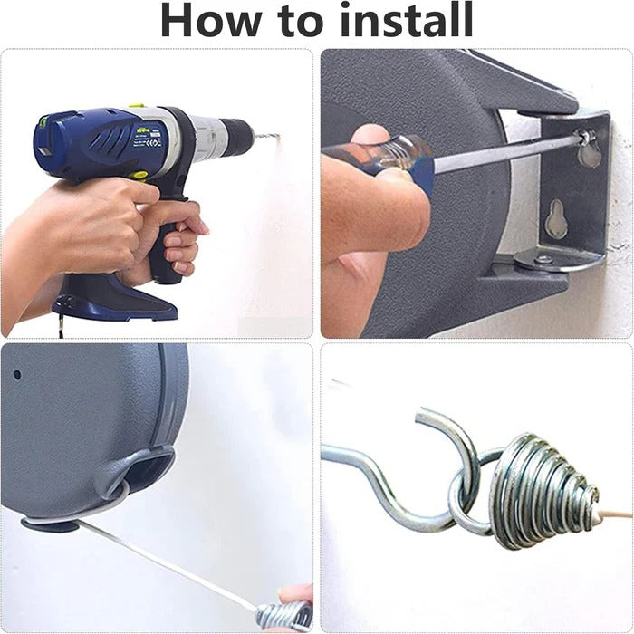 Wall-Mounted Retractable Clothesline with 472-Inch Extension and 180-Degree Swivel