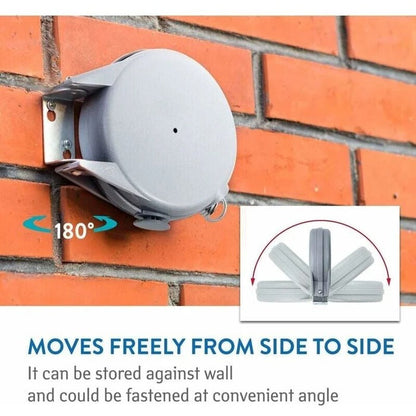 Wall-Mounted Retractable Clothesline with 472-Inch Extension and 180-Degree Swivel