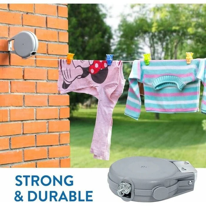Wall-Mounted Retractable Clothesline with 472-Inch Extension and 180-Degree Swivel