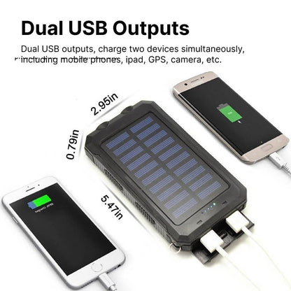 Solar Power Bank with Dual Output Ports and LED Flashlight, 500000 mAh