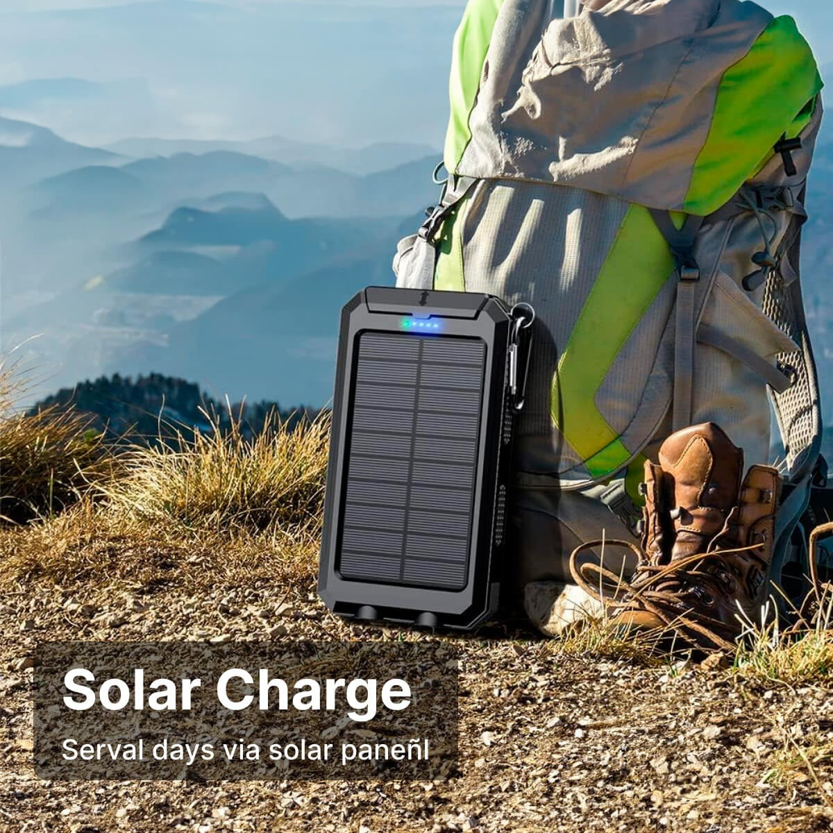 Solar Power Bank with Dual Output Ports and LED Flashlight, 500000 mAh