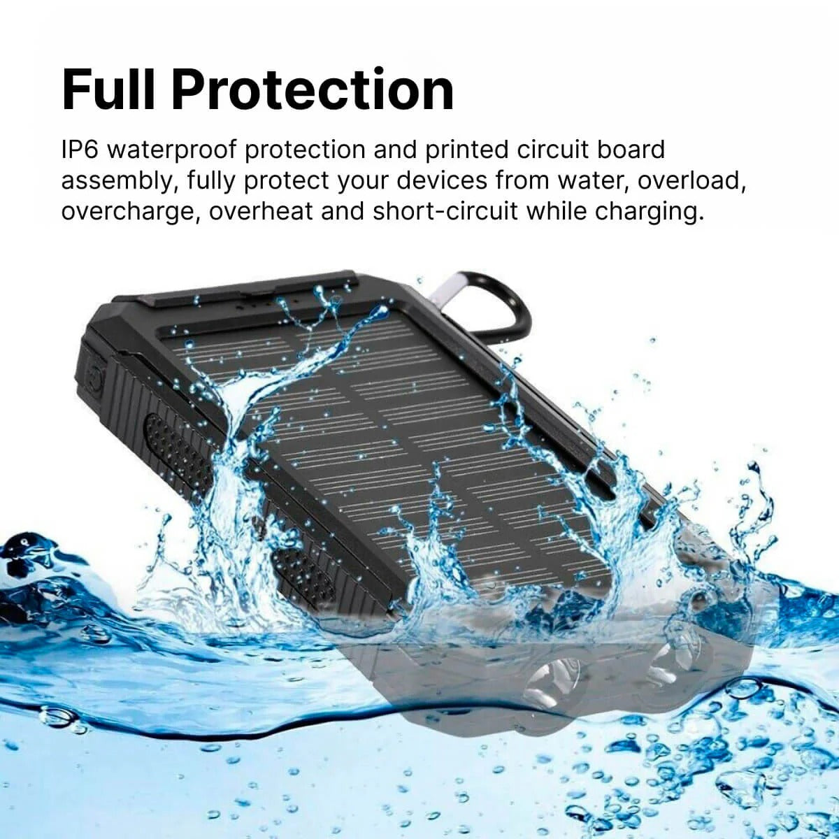 Solar Power Bank with Dual Output Ports and LED Flashlight, 500000 mAh