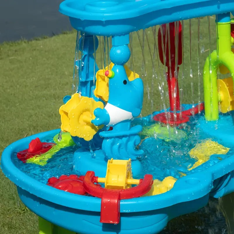 Outdoor Sand and Water Play Table with Three Separate Zones and Included Accessories