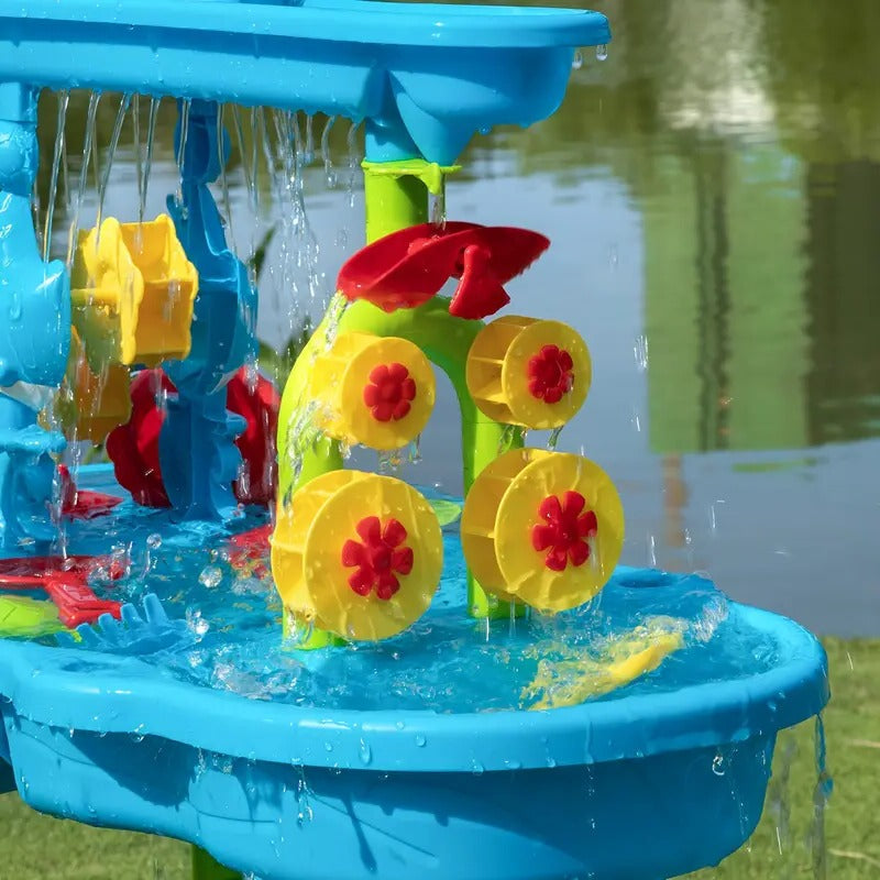 Outdoor Sand and Water Play Table with Three Separate Zones and Included Accessories