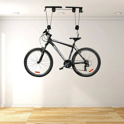 Bike Storage Hoist with Pulley System and Coated Hooks, 132lb Capacity